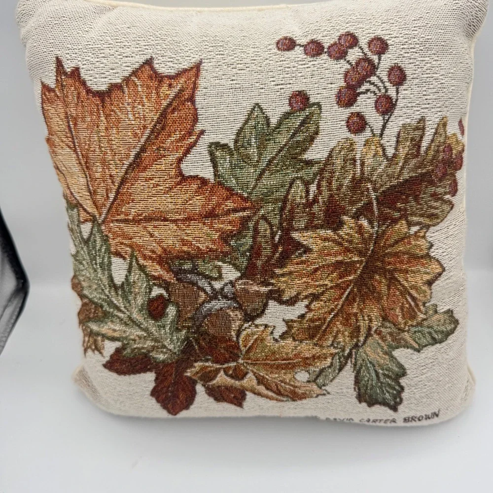 Fall Tapestry Leaves Acorn Accent Pillow Cottagecore cozy cabin lodge autumn